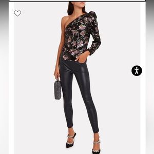 Self Portrait One shoulder sequined velvet top